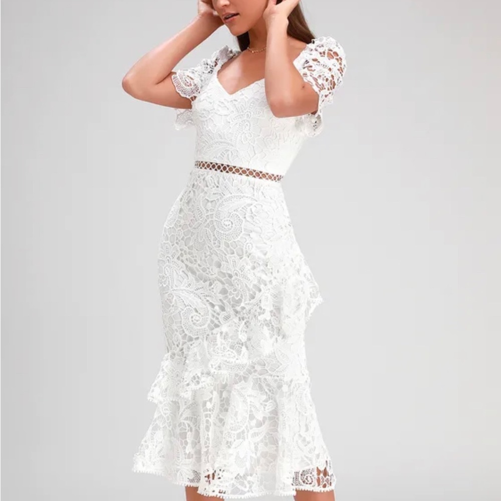 Lulu's White Lace Midi Dress